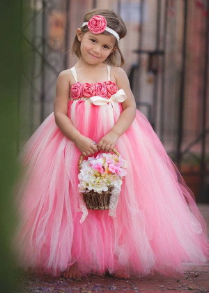 Tulle Flower Girl Dress With Rose Flowers